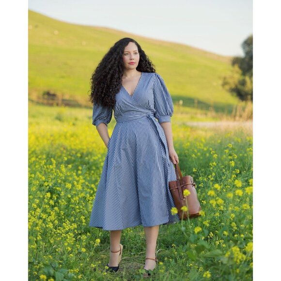 Polo Ralph Lauren Wrap Midi in Blue White Gingham Cotton Dress 6 $298 - Picture 8 of 8